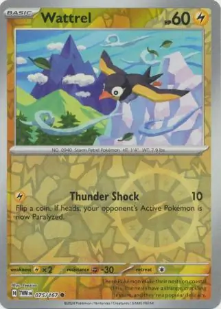 Wattrel Reverse Holo Pokemon card from Twilight Masquerade