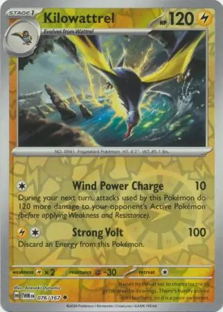 Kilowattrel Reverse Holo Pokemon card from Twilight Masquerade