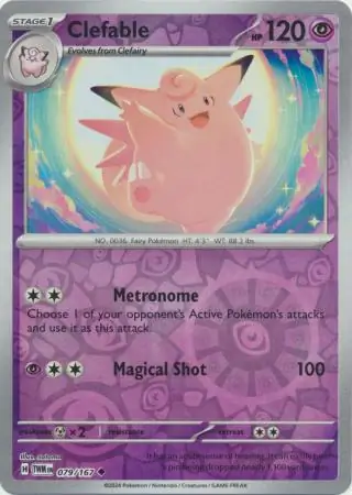 Clefable Reverse Holo Pokemon card from Twilight Masquerade