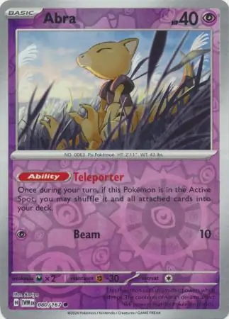 Abra Reverse Holo Pokemon card from Twilight Masquerade