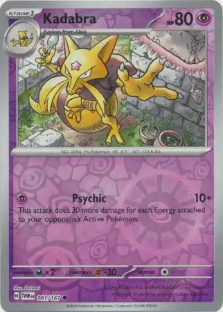 Kadabra Reverse Holo Pokemon card from Twilight Masquerade