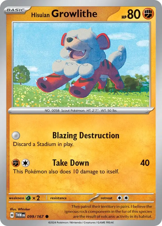 Hisuian Growlithe Pokemon card from Twilight Masquerade