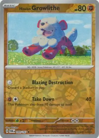Hisuian Growlithe Reverse Holo Pokemon card from Twilight Masquerade