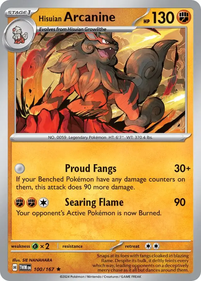 Hisuian Arcanine Pokemon card from Twilight Masquerade