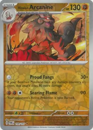 Hisuian Arcanine Reverse Holo Pokemon card from Twilight Masquerade