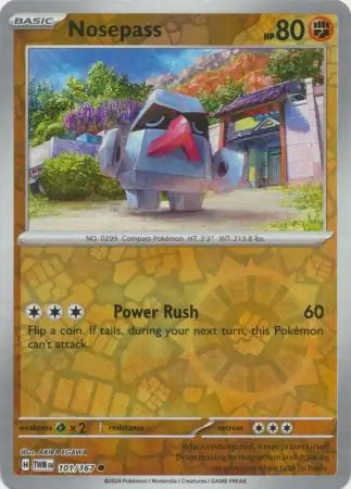 Nosepass Reverse Holo Pokemon card from Twilight Masquerade