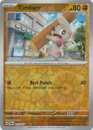 Timburr Reverse Holo Pokemon card from Twilight Masquerade