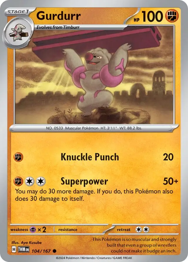 Gurdurr Pokemon card from Twilight Masquerade