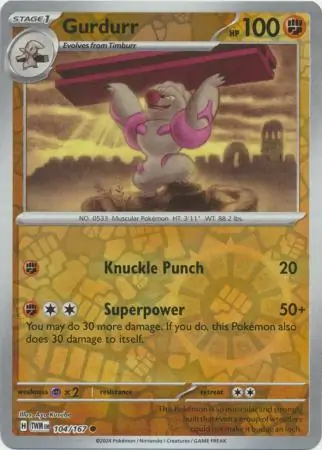 Gurdurr Reverse Holo Pokemon card from Twilight Masquerade