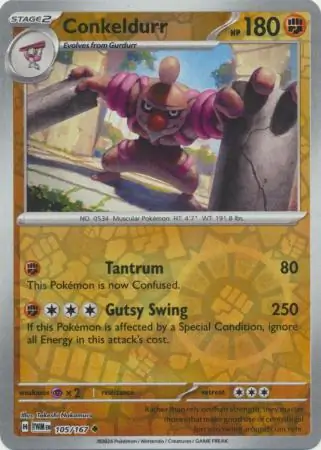 Conkeldurr Reverse Holo Pokemon card from Twilight Masquerade