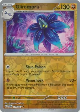 Glimmora Reverse Holo Pokemon card from Twilight Masquerade