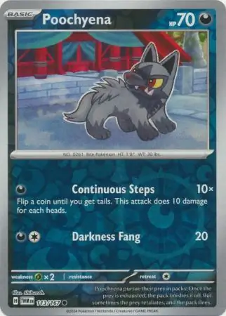 Poochyena Reverse Holo Pokemon card from Twilight Masquerade