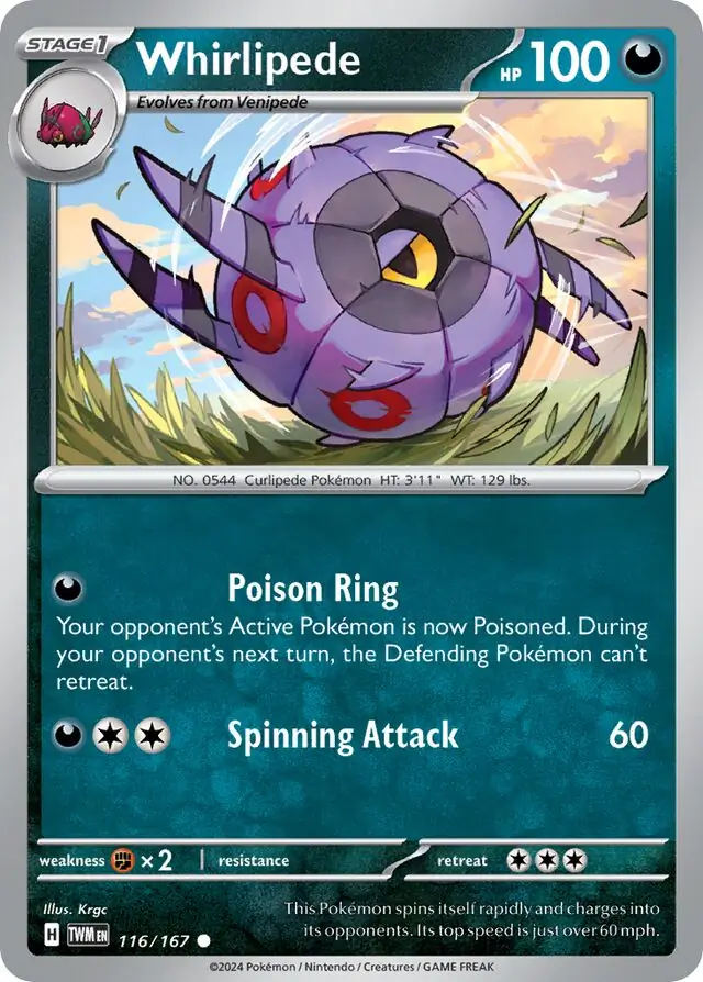 Whirlipede Pokemon card from Twilight Masquerade