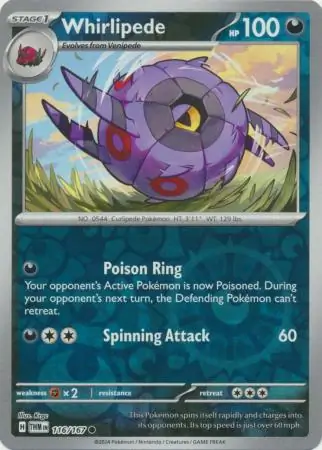 Whirlipede Reverse Holo Pokemon card from Twilight Masquerade