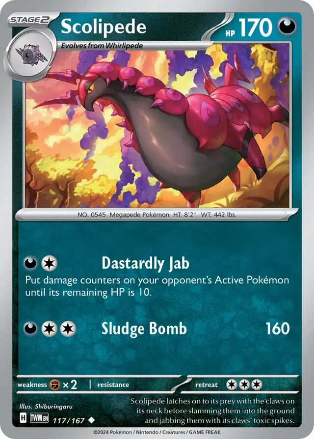Scolipede Pokemon card from Twilight Masquerade