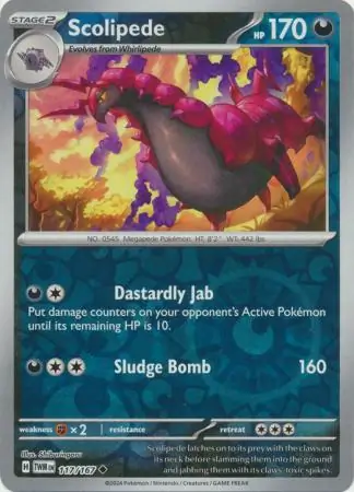 Scolipede Reverse Holo Pokemon card from Twilight Masquerade