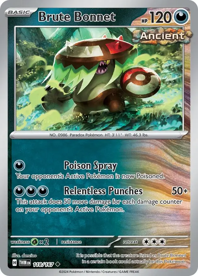 Brute Bonnet Pokemon card from Twilight Masquerade