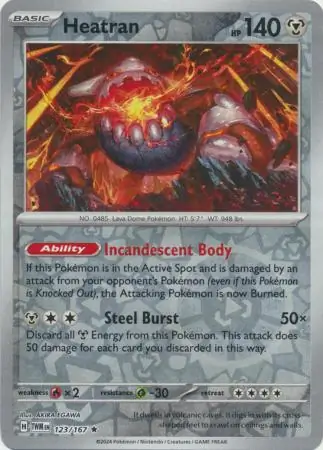 Heatran Reverse Holo Pokemon card from Twilight Masquerade