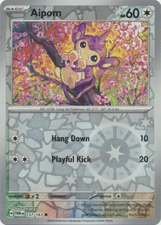 Aipom Reverse Holo Pokemon card from Twilight Masquerade