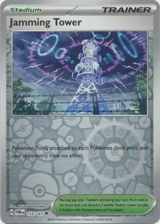 Jamming Tower Reverse Holo Pokemon card from Twilight Masquerade