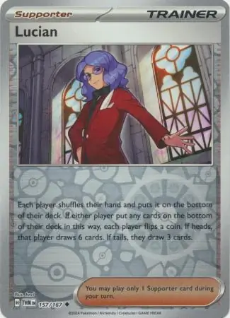 Lucian Reverse Holo Pokemon card from Twilight Masquerade