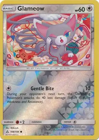 Glameow Reverse Holo Pokemon card from Ultra Prism