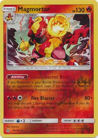 Magmortar Reverse Holo Pokemon card from Ultra Prism
