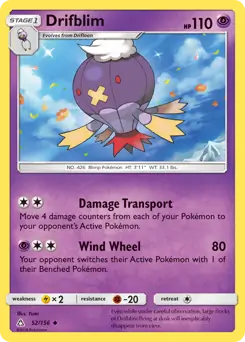 Drifblim Pokemon card from Ultra Prism