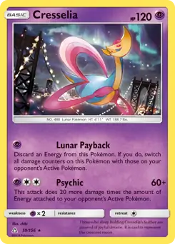Cresselia Pokemon card from Ultra Prism