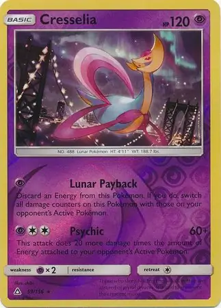 Cresselia Reverse Holo Pokemon card from Ultra Prism