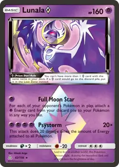 Lunala Prism Star Pokemon card from Ultra Prism