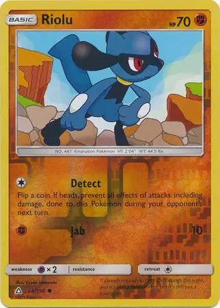 Riolu Reverse Holo Pokemon card from Ultra Prism