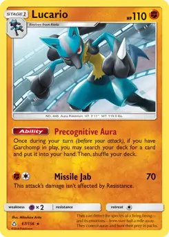 Lucario Pokemon card from Ultra Prism