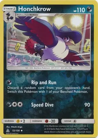 Honchkrow Reverse Holo Pokemon card from Ultra Prism