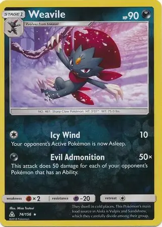 Weavile Reverse Holo Pokemon card from Ultra Prism