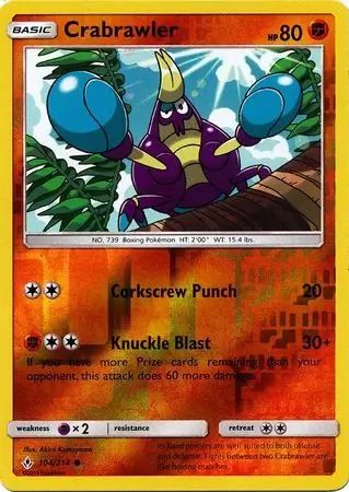 Crabrawler Reverse Holo Pokemon card from Unbroken Bonds