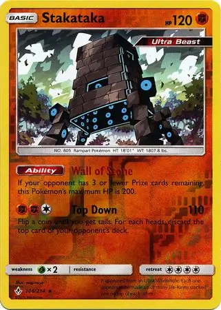 Stakataka Reverse Holo Pokemon card from Unbroken Bonds