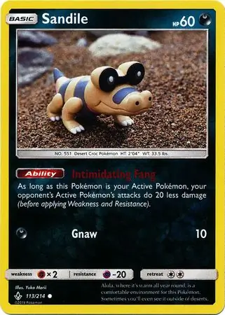 Sandile Reverse Holo Pokemon card from Unbroken Bonds