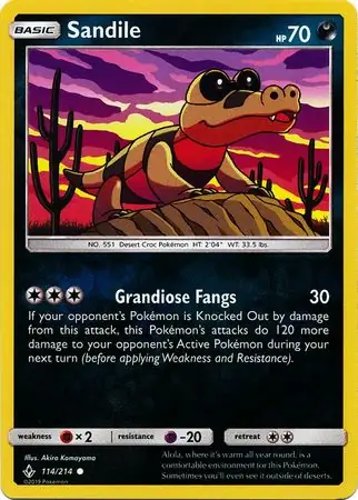 Sandile Reverse Holo Pokemon card from Unbroken Bonds