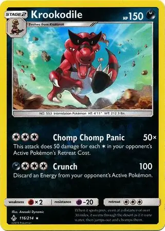 Krookodile Reverse Holo Pokemon card from Unbroken Bonds