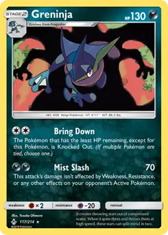 Greninja Holo Pokemon card from Unbroken Bonds