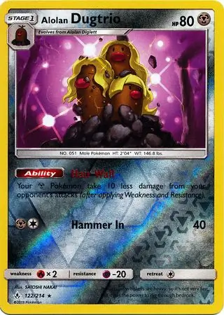 Alolan Dugtrio Reverse Holo Pokemon card from Unbroken Bonds