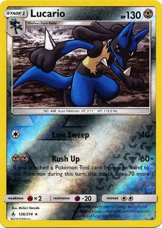 Lucario Reverse Holo Pokemon card from Unbroken Bonds