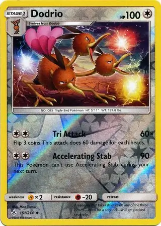 Dodrio Reverse Holo Pokemon card from Unbroken Bonds