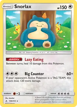 Snorlax Holo Pokemon card from Unbroken Bonds
