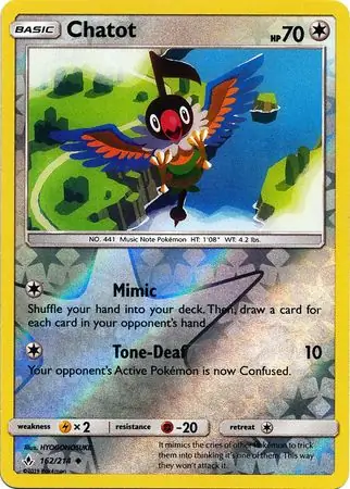 Chatot Reverse Holo Pokemon card from Unbroken Bonds