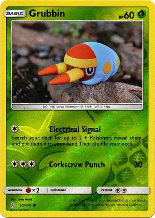 Grubbin Reverse Holo Pokemon card from Unbroken Bonds
