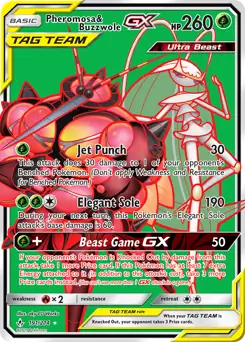 Full Art Pheromosa & Buzzwole GX Pokemon card from Unbroken Bonds