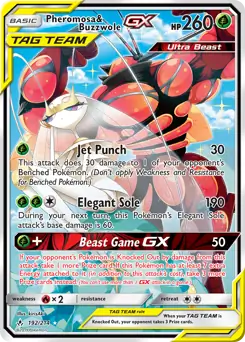 Full Art Pheromosa & Buzzwole GX Pokemon card from Unbroken Bonds