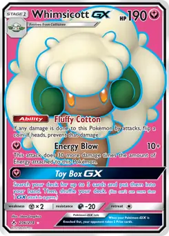 Full Art Whimsicott GX Pokemon card from Unbroken Bonds